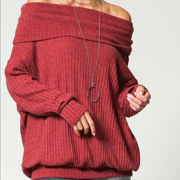 Sweaters - Red Off the Shoulder Sweater